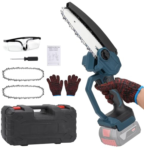 Mini motosierra inalámbrica compatible con Bosch GBA de 18 V, motosierra eléctrica portátil de 6 pulgadas con motor sin escobillas, sierra de cadena de mano pequeña, ramas de árbol (sin batería)