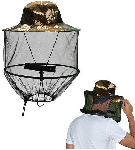 GUOYOU Moskitonetz Kopf, Camouflage Moskitonetz Kopfschutz mit Abnehmbarem, Imkerhut mit Schleier Sonnenhut, Moskito Kopfnetz Hut, Gesichtsschutz für Outdoor, Wandern, Camping, Angeln