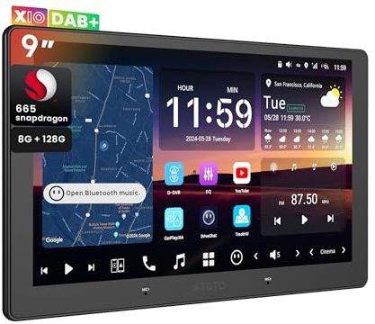 [9 QLED] ATOTOZONE DAB Radio 2 DIN Android, Agente de IA, LiveView Re-moto & Activación Re-mota, Guía de Repostaje, 8G+128G,Sonido 7.1.2 CH, Carplay inalámbrico y Android Auto, Entrada HDMI,X10DG209E
