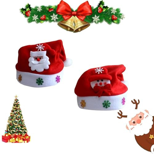 Rakiuty Gorro Papa Noel Niños,Gorro de Papá Noel,Gorro Navidad,Gorro de Navidad para Niños,Gorro Navideño,Gorro Navideño para Niño Gorro Disfraz de Navidad Clásico para Fiestas,2 Piezas