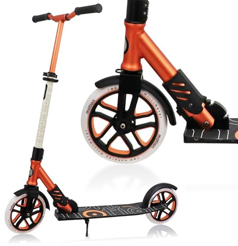 Motion Scooter – Speedy | Tretroller für Kinder, Jugendliche und Erwachsene | Cityroller ab 8 Jahren und Einer Körpergrösse von 130 bis 190 cm (Orange-Weiss)