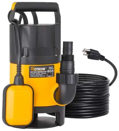 Hoteche Submersible Sump Pump 1/2 HP Portable Utility Thermoplastic Water Pump 2000GPH Heavy Duty High Flow Pump for Basement, Flooding, and Pool Draining