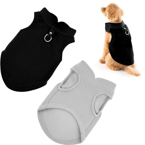 2 Stück Hundepullover mit D-Ringen, Hundemantel für Kleine Hunde, Warm Hundepullover, Grau+Schwarz Winter Hundejacke, Wintermantel Fleece für Kleine Hunde, Hundejacke für Innen und Außen (L)