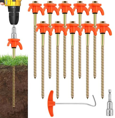 flintronic Zeltheringe, 10PCS Drehbare Zeltheringe mit Gewinde, 20.5cm Schraubheringe Stabile Heringe mit Bit-Aufsatz & Auszieher für harten Boden,Wald, Wiesen, Gras (Orange)