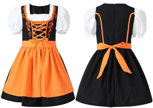 Dirndl - Vestito lungo per bambini, stile Oktoberfest, per bambini, 2 pezzi, con dirndl per bambini con ricamo e coulisse, grembiule a maniche a sbuffo Dirndl per feste di Halloween