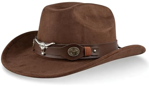CZCMYAU Cowboy Hat Western Suede Panama Hats Wide Brim Felt Retro Jazz Fedora Hat for Men and Women Cowboy & Cowgirl Hats,Brown