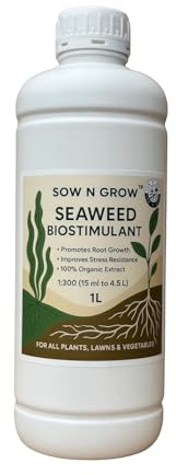 SOW N GROW Organic Liquid Seaweed Fertiliser – Natural Plant Feed for Healthy Soil & Stronger Growth | 1L Concentrate (Makes up to 300L) Real Results. Naturally (1Litre)