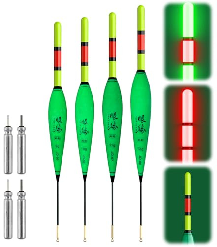ACAREY LED Posen Angeln Wurfpose mit Bissanzeiger, Leuchtposen Angelposen, Farbwechsel Nachtfischboje, Hechtpose 9g/10g/11g/12g mit Batterie Schwimmer Angeln, Angelzubehör (9g+10g+11g+12g)