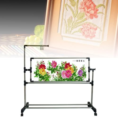 Embroidery Floor Stand - Adjustable Cross Stitch Frame with Pulley 360° Rotation Sewing Hoop Holder for Needlework Craft and DIY Projects 55cm