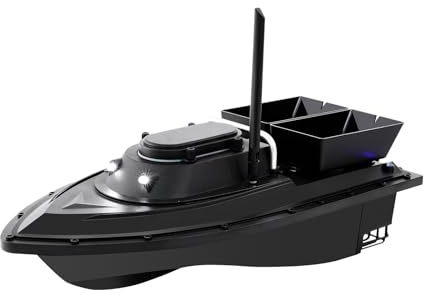 Tyvotrend 500 m, barca per mangimi, telecomando da pesca, barca per esche da pesca, barca, 2 kg, per pesca alla carpa, regalo per pescatori, 90 minuti, tempo di standby, colore nero