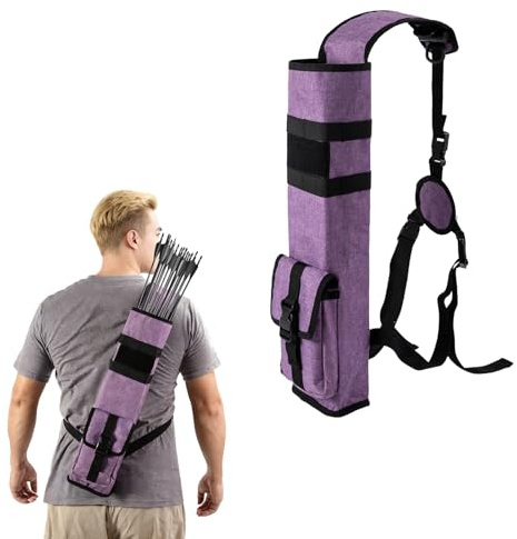 HERSENT Archery Back Arrow Quiver Arrow Holder,Traditional Back Quiver Bow Hip Arrows Bag,Adjustable Arrow Backpack Bag for Outdoor Hiking Hunting,Shooting Targeting,Training,Cosplay (Black+Purple)