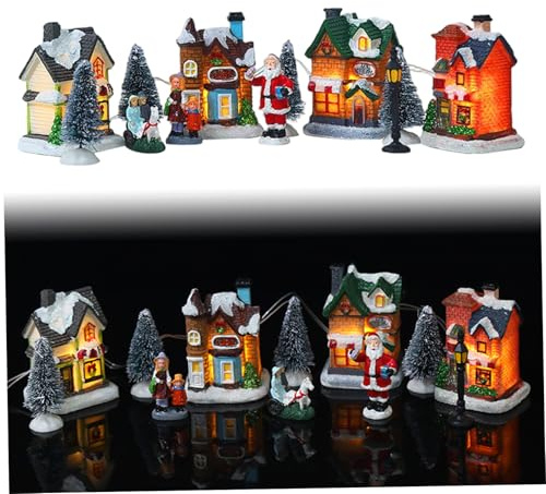 Julby julby set 10 st/set lyser upp miniatyr vinter simulering harts dekorativ jul stad hus set, inget batteri