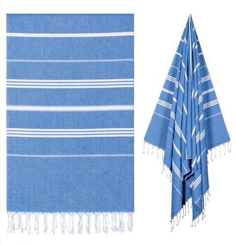 Ouxiaobai Turkish Beach Towel Oversized - 40x70 Quick Dry Sand Free Thin Beach Towels for Adults, Extra Large Lightweigh Travel Towel (Denim)