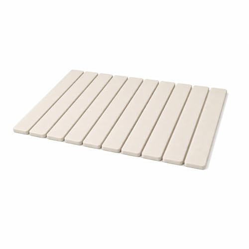 Acomoda Textil – Alfombra de Baño de Piedra Diatomita 40x60 cm Enrrollable. Tapete Antideslizante de Secado Rápido y Alta Absorción Práctico, Higiénico y Funcional para Hogar (Rejilla Beige)