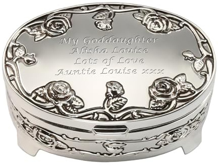 De Walden Personalised Engraved Goddaughter Silver Plated Rose Trinket Box