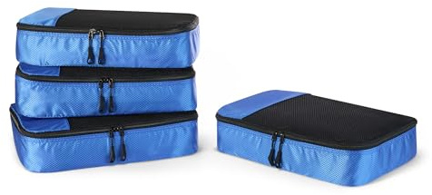 Amazon Essentials 4-teiliges Packwürfel-Reisezubehörset, Gepäckorganizer mit Doppelreißverschluss, Netzoberseite, 100% Polyester, mittelgroß, blau (früher Amazon Basics)