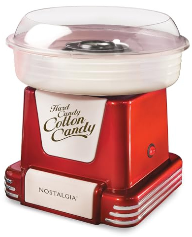 Nostalgia Cotton Candy Machine - Retro Cotton Candy Machine for Kids with 2 Reusable Cones, 1 Sugar Scoop, and 1 Extractor Head – Red
