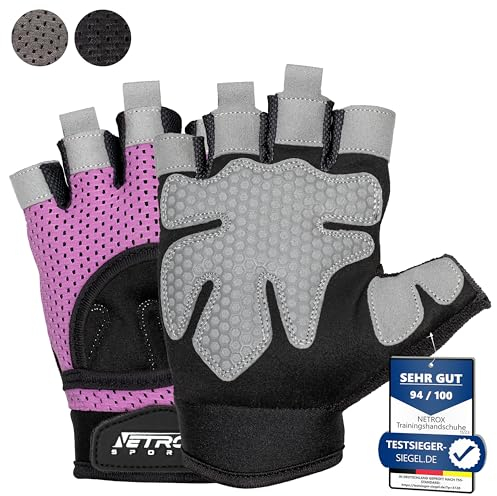 Netrox Fitness Handschuhe mit Handgelenkbandage Handgelenkstütze extra Grip und rutschfest für Herren und Damen in schwarz - Crossfit Krafttraining Kraftsport Bodybuilding Sport Gym Gloves (rosa, M)