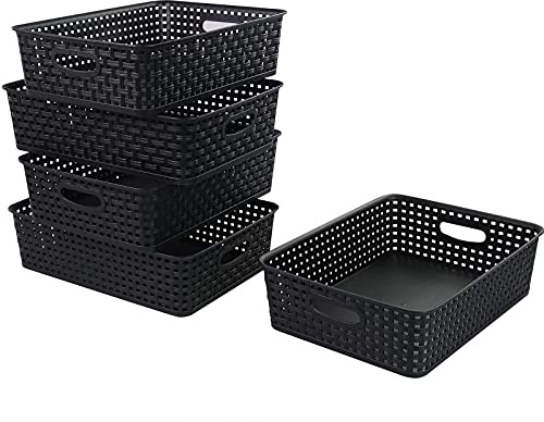 Tstorage 5 Packs Plastic Paper Storage Basket Tray for Office, Black