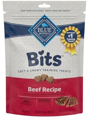 Blue Buffalo Bits Soft Dog Treats for Training, Made with Natural Ingredients & Enhanced with DHA, Beef Recipe, 19-oz Bag