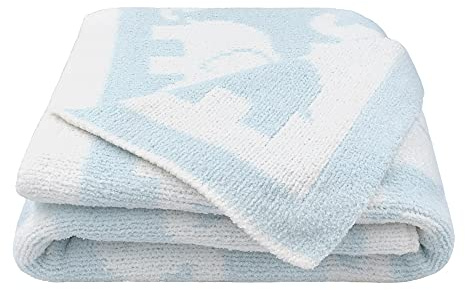 Living Textiles Blue Elephant Chenille Soft Baby Blanket Reversible Premium Cozy Fabric for Best Comfort -for Infant, Toddler, Newborn, Swaddle, Nursery, Boy, Unisex, Throw, Crib, Stroller, Gift 40x30