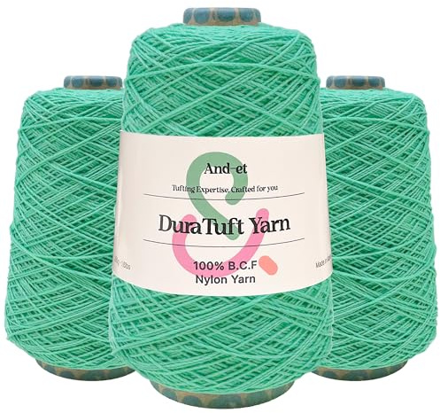 And-et DuraTuft Yarn 45 Vibrant Colors Tufting Nylon Yarn Pack - Ideal for Crochet, Craft Projects -100% B.C.F. - 3 Cones x 1.66lbs -180yards -Perfect for Rug Weaving and Knitting (35 Pistachio Green)
