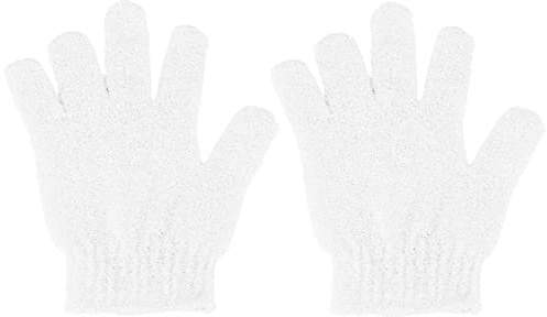 2 Pcs Shower Gloves, Exfoliating Gloves, Exfoliating Mitt, Exfoliating Body Scrub, Loofah Bath Gloves for Men, Women (White)