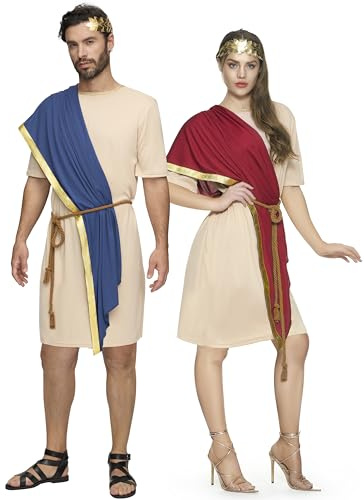 Spooktacular Creations Set costumi unisex per adulti Toga, costumi biblici greci per coppie di Halloween con tunica dell'antica Roma, scialli, cintura e corona di foglie per feste in Halloween S
