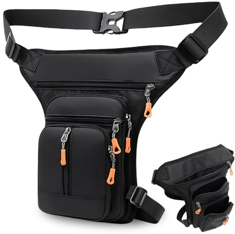TOATELU Sac de jambe de moto avec sangle de jambe amovible, sac de jambe avec 5 poches, poche de jambe réglable pour homme et femme pour la randonnée, le camping, l'escalade, la course, le sport