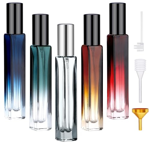 Segbeauty Glass Perfume Bottle Set, 5 Pack of 10ML Portable Perfume Travel Refillable, Empty Atomizer Sprayer for Perfume Cologne Dispenser, Travel Sample Bottles Perfume Making Kit with Refill Tool