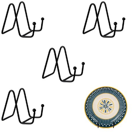 Jilskl 4 Piezas Soporte de Exhibición Para Fotos, Soportes Caballetes de Hierro, Soportes Para Platos Decorativos, 3 Pulgadas Caballetes de Hierro, Para Fotos, Obras de Arte, Láminas (Negro)