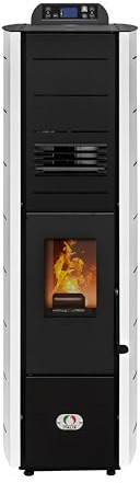STUFE A PELLET ITALIA Colonna New 8 Kw Slim - Stufa ad Aria Ventilata Efficienza 93% Scalda 70m² Design Super Compatto Programmabile 5 Velocità e Potenze Garanzia 24 Mesi Bianco