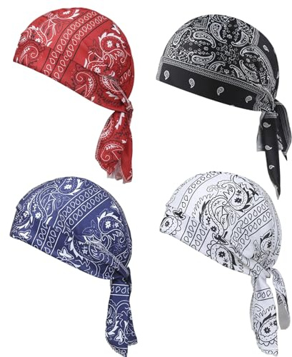 GZGRYTRC Bandana, 4 Pcs Cooling Helmet Liner Bandana for Men, Breathable Sweat Wicking Headband for Cycling, Motorcycle Riding, Running, Outdoor Activities, Lightweight 30g