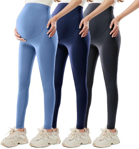 HAOLEI Paquete de 3 Leggings de Maternidad para Mujer Cintura Alta Leggings Premamá Push Up Suaves Cómodos Mallas Deporte de Yoga de Maternidad Casual Elástico Leggins de Entrenamiento