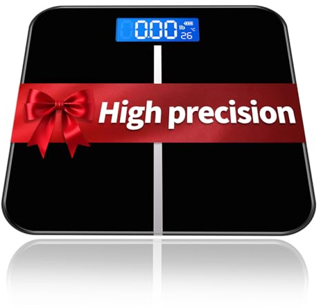Digital Bathroom Scale for Body Weight Accurate Bathroom Scales for Weight Digital Weight Scale with Backlit LCD Display Temperature Step On Technology Tempered Glass Body Scale 396 lb (Black)
