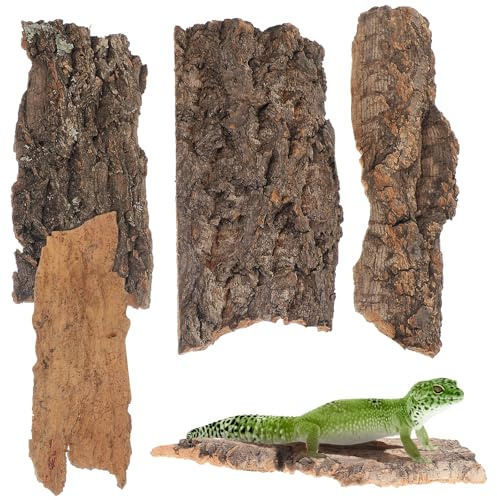 TOYANDONA 4 st naturlig korkbark för reptiler – realistiska trädbarkdöljer och klättringsdekor, terrariebakgrundstillbehör för skäggiga drakar, geckos, ormar, sköldpaddstank (ljusbrun)