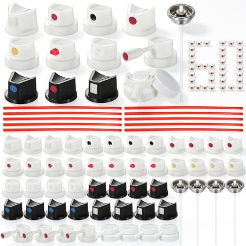 60 Pieza Boquillas Graffiti en 12 Tamaños para Spray Pintura Grafitis DIY | Compatible con Diferentes Spray Graffiti,Boquillas Spray Pintura con 5 Valvole Sprays y 10 Tubo de Extensión, Rociado Preciso