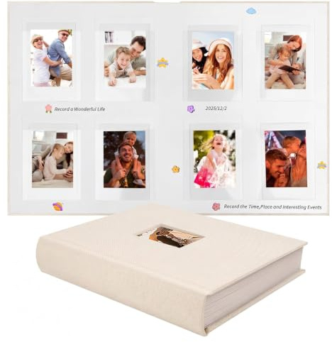 Ruibytree 128 Pockets Hardcover Photo Album for Instax Mini Photos (Beige) | Memo Writing Area, Linen Hardcover, Thick Rigid Acid-Free Pages, Instant Guest Book For Wedding, Travel And Everyday Memories