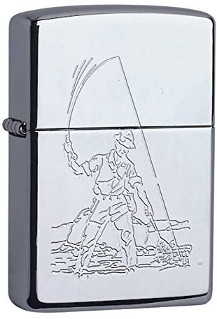 Zippo - Briquet tempête, Motif pêcheur, Chrome Haute Brillance, Gravure Durable Lustre, Rechargeable, réutilisable, Coupe-Vent, boîte Cadeau, fabriqué aux États-Unis
