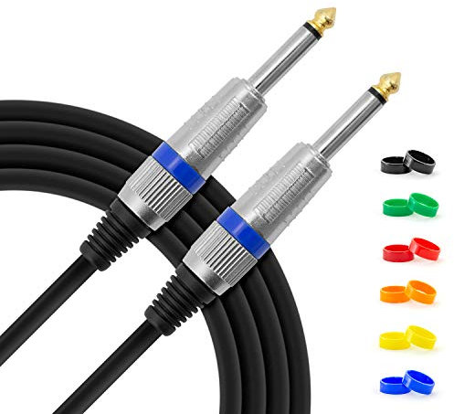 TIGER GTC4-06 6 Metre 20 Foot - 6.35mm 1/4 Inch Jack to Jack Lead Guitar Instrument Cable with Interchangeable Coloured Loops
