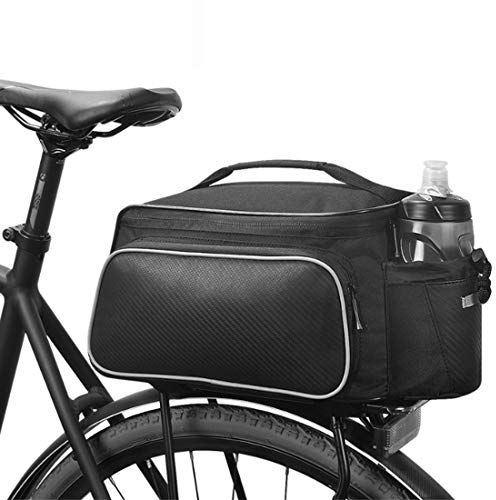 BXPhonew Multifunktions-Fahrradtasche, für Mountainbike, wasserdicht, 12 Liter Fassungsvermögen, für Gepäckträger, Schultertasche, mit Tasche für Wasserflasche, Schwarz