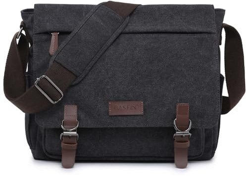 Dasein Large Vintage Canvas Messenger Shoulder Bag, Black, 15in Laptop