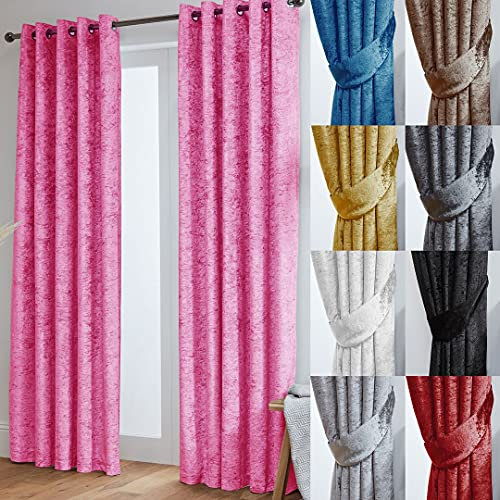 John Aird Crushed Velvet Fully Lined Eyelet Curtains (Pink, 46 Wide x 72 Drop)