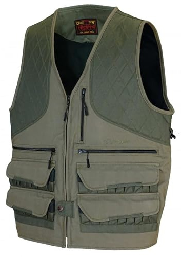 BENISPORT Chaleco de caza - color verde - doble morral selva caqui (M)