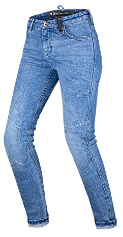 SHIMA DEVON Jeans Moto - Ventilés Élastiques Biker Pantalon Coupe Slim avec Renforts en FiberQL, Protections CE pour les Genoux et les Hanches. (Femme, Bleu, 30)