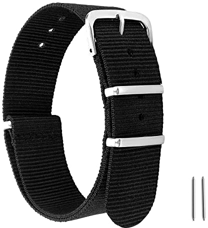 Cobee Nylon Watch Straps, Durable Straps for Men/Women Replacement Military 4 Rings Watch Bands Adjustable Wrist Straps with Silver Metal Buckle 18mm/20mm/22mm Lug Width(18mm, Black)