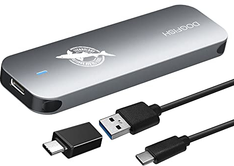 Dogfish Tragbare Externe SSD 2TB Ngff 2242/2260/2280 Graues Metall USB 3.1 Typ-C Ultra-leichte Externe Mini Atmungsaktiv SSD für Mac/Windows/Android/Linux (bis zu 6Gbps,mit LED)