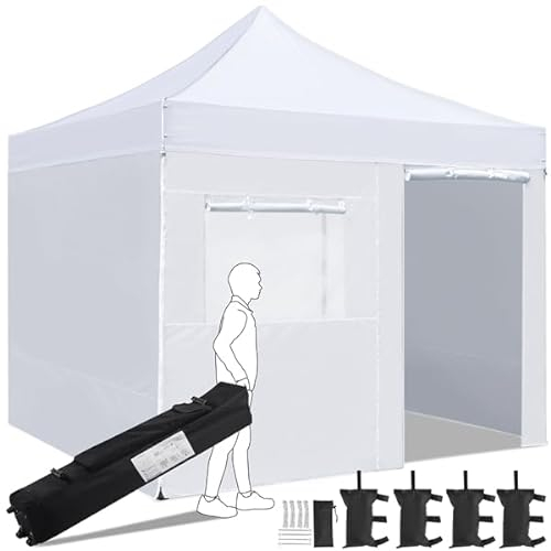 Yaheetech Carpas Plegable 3x3m Pergola Exterior Cenador para Jardin Playa Altura Ajustable de 323-341cm con 4 Laterales Desmontables Blanco