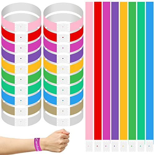 Pulseras Identificativas de Neón, 500pcs Pulseras de Entrada Impermeables de Eventos de 10 Colores Resistente al Agua Pulseras de Papel Adecuada para Entradas de Eventos/Festivales