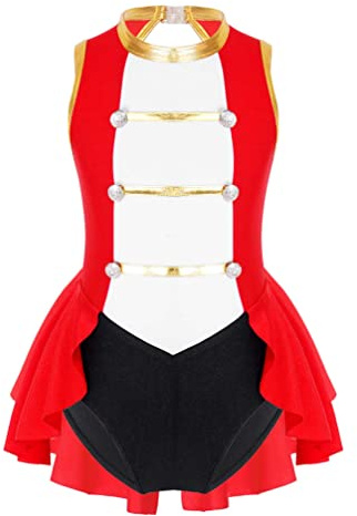 TiaoBug Enfant Fille Justaucorps Gymnastique Danse Déguisement Cirque Ringmaster Costume Journée Des Enfants Carnaval Halloween Tutu Robe Danse Performance 6-16 Ans Rouge 9-10 ans